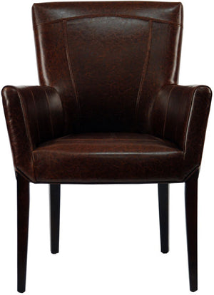 Safavieh Ken Arm Chair Leather Brown Cherry Mahogany Wood Birch Bicast HUD8201A 683726310662