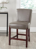 Safavieh Ken Counter Stool Clay Cherry Mahogany Wood Birch Bicast Leather HUD8202B 683726454557