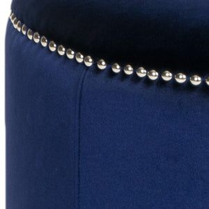 Safavieh Hogan Ottoman Royal Blue Black Beechwood Stainless Steel Velvet poly HUD8208F 683726404514