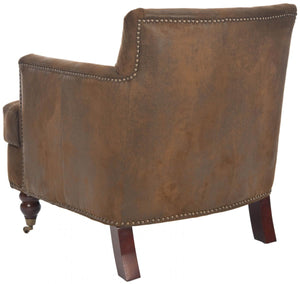 Safavieh Colin Club Chair Tufted Brass Nail Heads Brown Cherry Mahogany Wood Birch Stainless Steel Polyester HUD8212B 683726804048