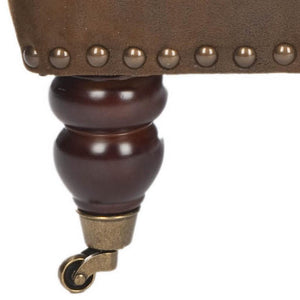 Safavieh Colin Club Chair Tufted Brass Nail Heads Brown Cherry Mahogany Wood Birch Stainless Steel Polyester HUD8212B 683726804048