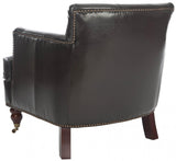 Safavieh Colin Club Chair Tufted Brass Nail Heads Brown Cherry Mahogany Wood Birch Stainless Steel Bicast Leather HUD8212C 683726810438