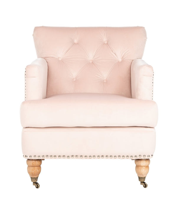Safavieh Colin Tufted Club Chair Blush Pink White Wash Wood HUD8212L