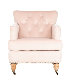 Safavieh Colin Tufted Club Chair Blush Pink White Wash Wood HUD8212L