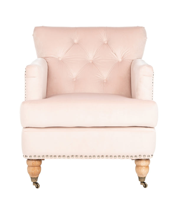 Safavieh Colin Tufted Club Chair Blush Pink White Wash Wood HUD8212L