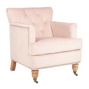 Safavieh Colin Tufted Club Chair Blush Pink White Wash Wood HUD8212L