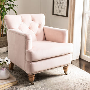 Safavieh Colin Tufted Club Chair Blush Pink White Wash Wood HUD8212L