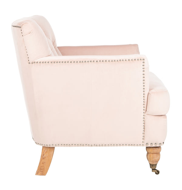 Safavieh Colin Tufted Club Chair Blush Pink White Wash Wood HUD8212L