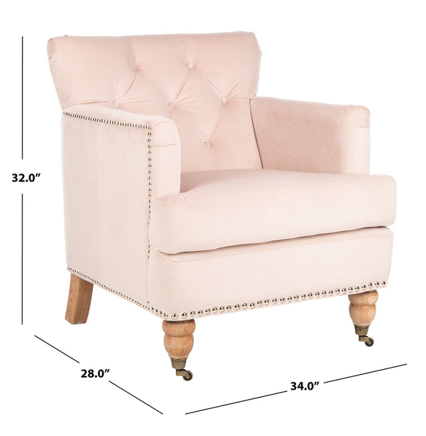 Safavieh Colin Tufted Club Chair Blush Pink White Wash Wood HUD8212L