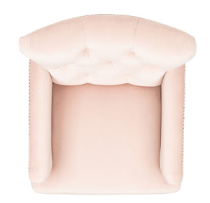 Safavieh Colin Tufted Club Chair Blush Pink White Wash Wood HUD8212L