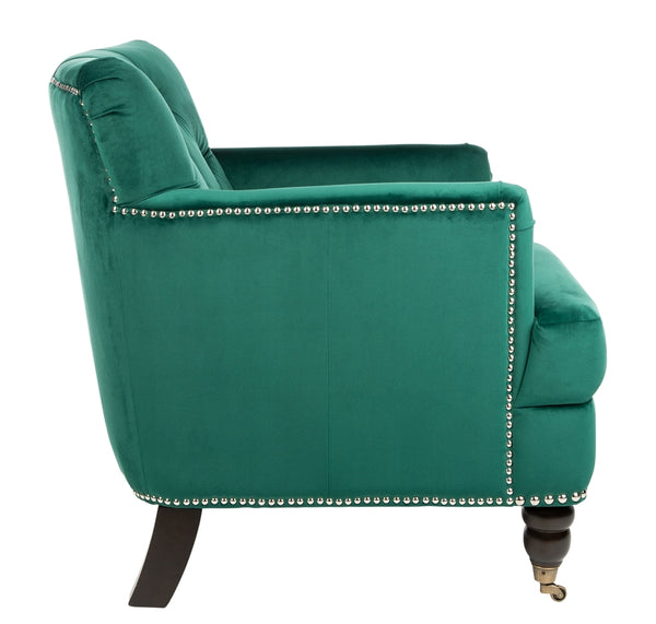 Safavieh Colin Tufted Club Chair Emerald Espresso Wood HUD8212M
