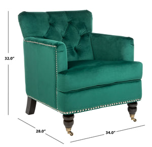 Safavieh Colin Tufted Club Chair Emerald Espresso Wood HUD8212M