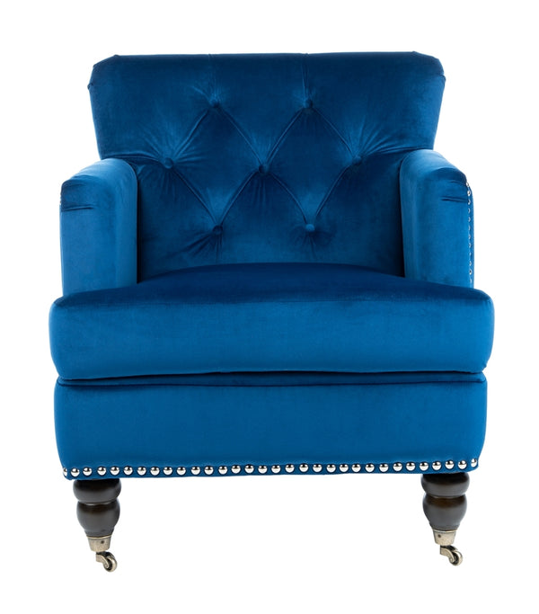 Safavieh Colin Tufted Club Chair Navy Blue Espresso Wood HUD8212N
