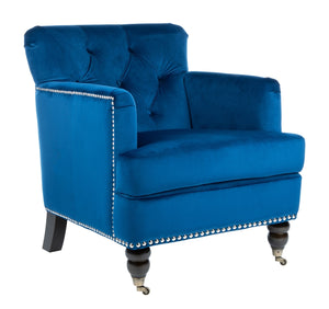 Safavieh Colin Tufted Club Chair Navy Blue Espresso Wood HUD8212N