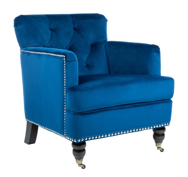 Safavieh Colin Tufted Club Chair Navy Blue Espresso Wood HUD8212N