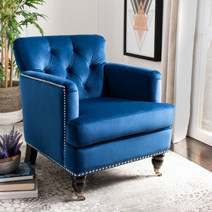 Safavieh Colin Tufted Club Chair Navy Blue Espresso Wood HUD8212N