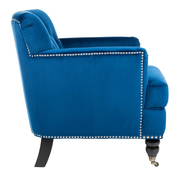 Safavieh Colin Tufted Club Chair Navy Blue Espresso Wood HUD8212N