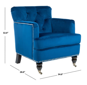 Safavieh Colin Tufted Club Chair Navy Blue Espresso Wood HUD8212N