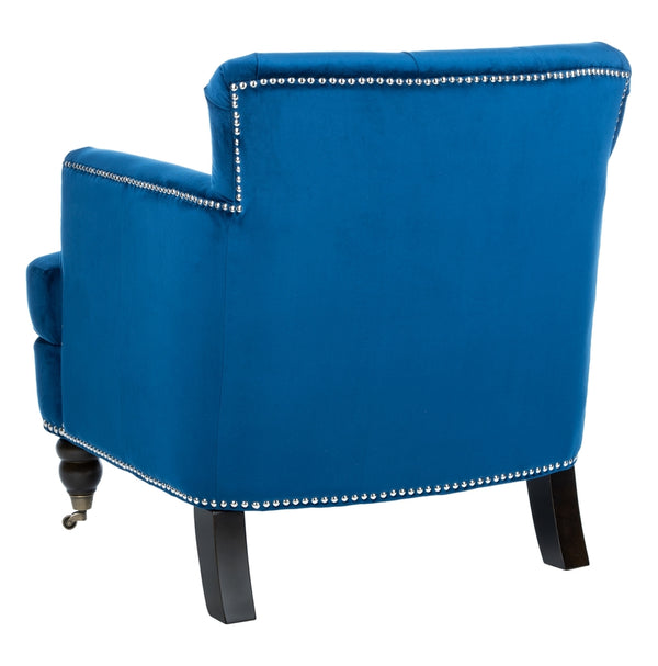 Safavieh Colin Tufted Club Chair Navy Blue Espresso Wood HUD8212N