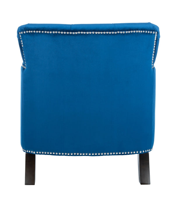 Safavieh Colin Tufted Club Chair Navy Blue Espresso Wood HUD8212N