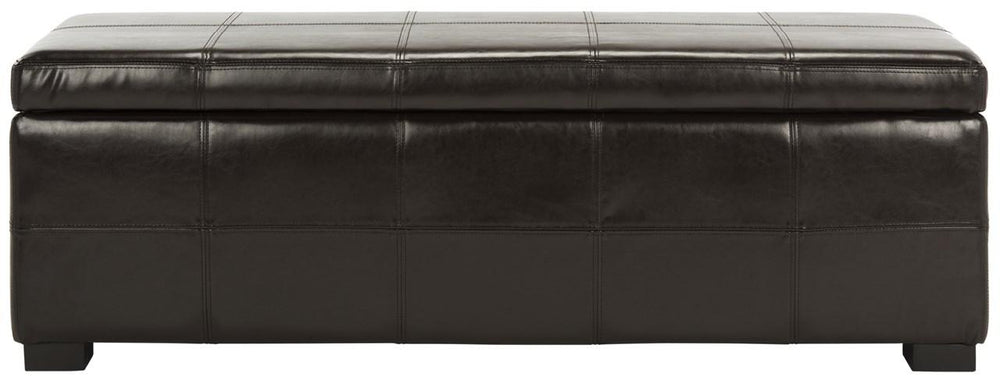 Safavieh Madison Bench Large Storage Brown Black Wood Birch Bicast Leather HUD8226A 683726635642