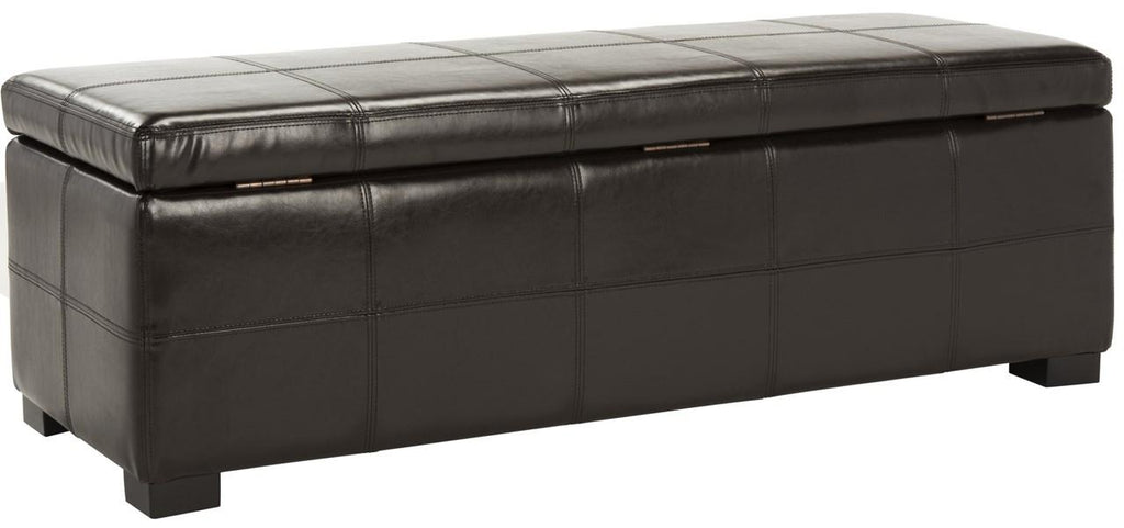 Safavieh Madison Bench Large Storage Brown Black Wood Birch Bicast Leather HUD8226A 683726635642