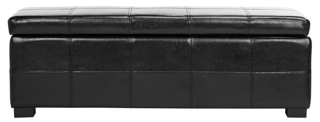 Safavieh Madison Bench Large Storage Black Wood Birch Bicast Leather HUD8226B 683726691785