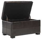 Safavieh Madison Bench Small Storage Brown Black Wood Birch Bicast Leather HUD8227A 683726635659