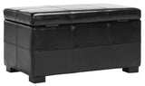 Safavieh Madison Bench Small Storage Black Wood Birch Bicast Leather HUD8227B 683726780977