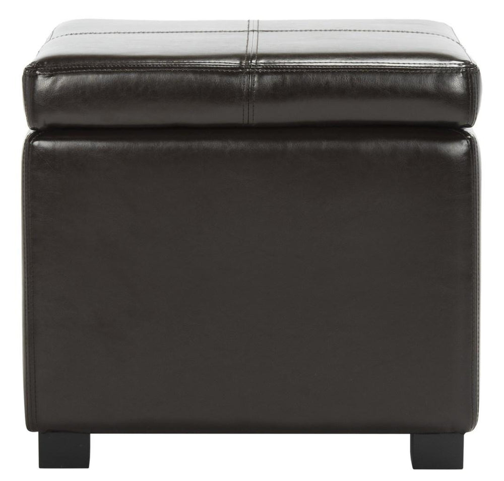 Safavieh Madison Ottoman Square Brown Black Wood Birch Bicast Leather HUD8228A 683726635666