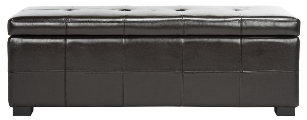 Safavieh Maiden Bench Large Tufted Storage Brown Black Wood Birch Bicast Leather HUD8229A 683726635673