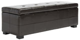 Safavieh Maiden Bench Large Tufted Storage Brown Black Wood Birch Bicast Leather HUD8229A 683726635673