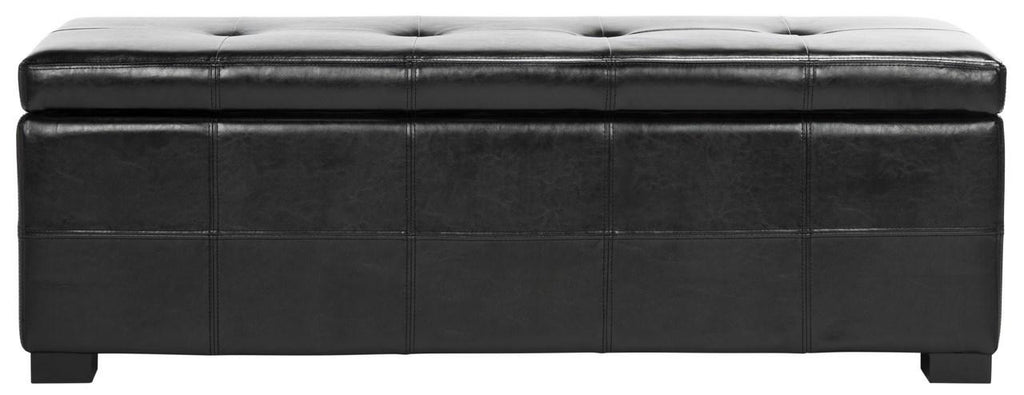Safavieh Maiden Bench Large Tufted Storage Black Wood Birch Bicast Leather HUD8229B 683726691488