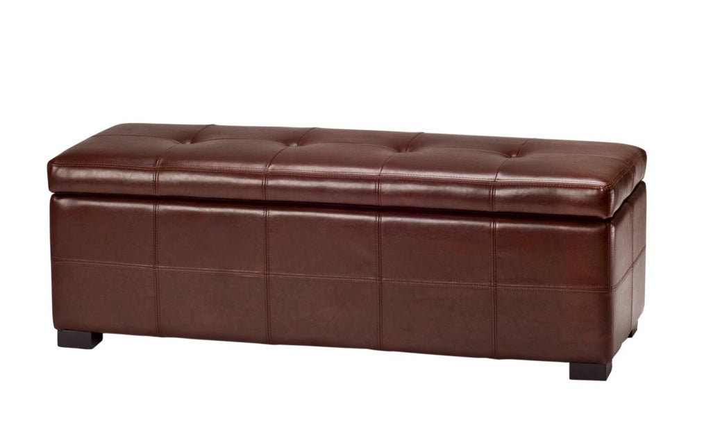 Safavieh Maiden Bench Large Tufted Storage Cordovan Black Wood Birch Bicast Leather HUD8229C 683726691624