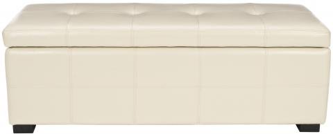 Safavieh Maiden Bench Large Tufted Storage Flat Cream Black Wood Birch Bicast Leather HUD8229K 683726785071