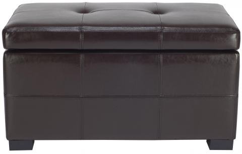 Safavieh Maiden Bench Small Tufted Storage Brown Black Wood Birch Bicast Leather HUD8230A 683726635680