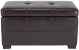 Safavieh Maiden Bench Small Tufted Storage Brown Black Wood Birch Bicast Leather HUD8230A 683726635680