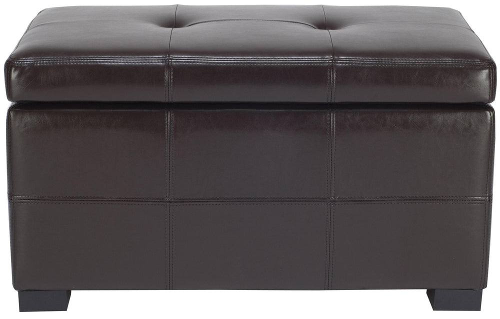 Safavieh Maiden Bench Small Tufted Storage Brown Black Wood Birch Bicast Leather HUD8230A 683726635680