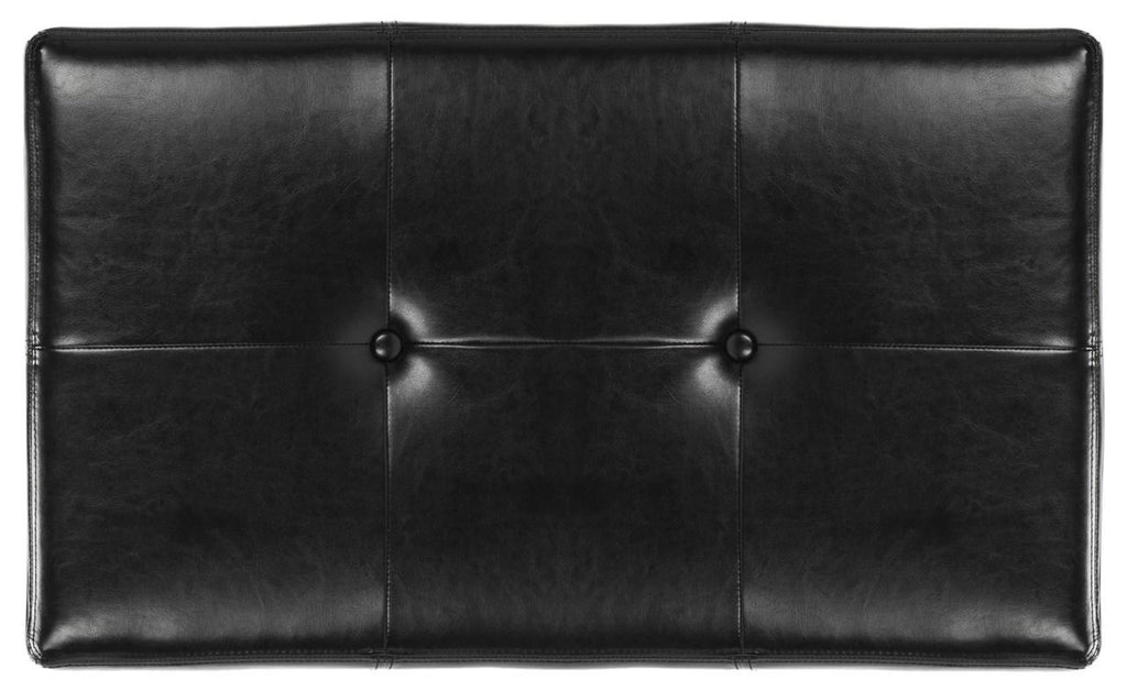 Safavieh Maiden Bench Small Tufted Storage Black Wood Birch Bicast Leather HUD8230B 683726784739