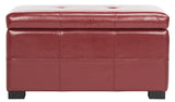 Safavieh Maiden Bench Small Tufted Storage Red Black Wood Birch Bicast Leather HUD8230R 683726693932