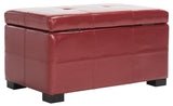 Safavieh Maiden Bench Small Tufted Storage Red Black Wood Birch Bicast Leather HUD8230R 683726693932