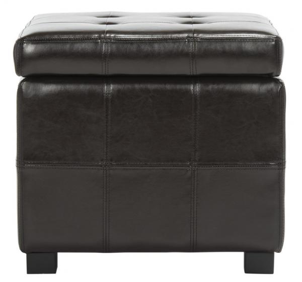 Safavieh Maiden Ottoman Square Tufted Brown Black Wood Birch Bicast Leather HUD8231A 683726635697