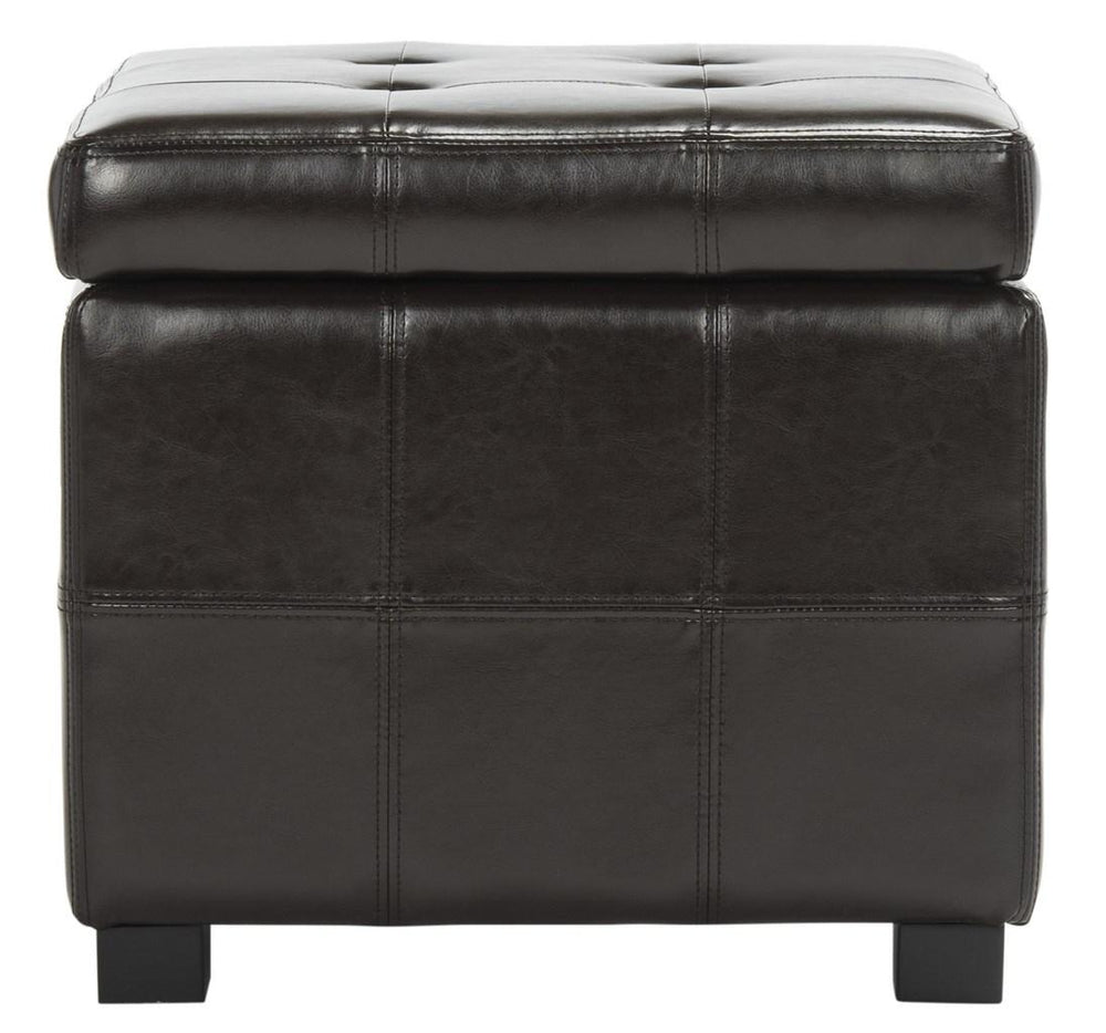 Safavieh Maiden Ottoman Square Tufted Brown Black Wood Birch Bicast Leather HUD8231A 683726635697