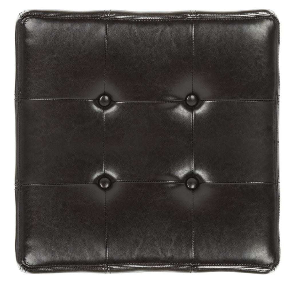Safavieh Maiden Ottoman Square Tufted Brown Black Wood Birch Bicast Leather HUD8231A 683726635697