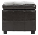 Safavieh Maiden Ottoman Square Tufted Brown Black Wood Birch Bicast Leather HUD8231A 683726635697