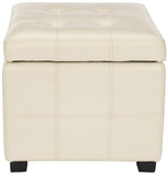 Safavieh Maiden Ottoman Square Tufted Flat Cream Black Wood Birch Bicast Leather HUD8231K 683726785118