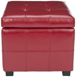 Safavieh Maiden Ottoman Square Tufted Red Black Wood Birch Bicast Leather HUD8231R 683726785163