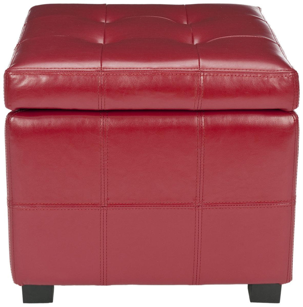 Safavieh Maiden Ottoman Square Tufted Red Black Wood Birch Bicast Leather HUD8231R 683726785163