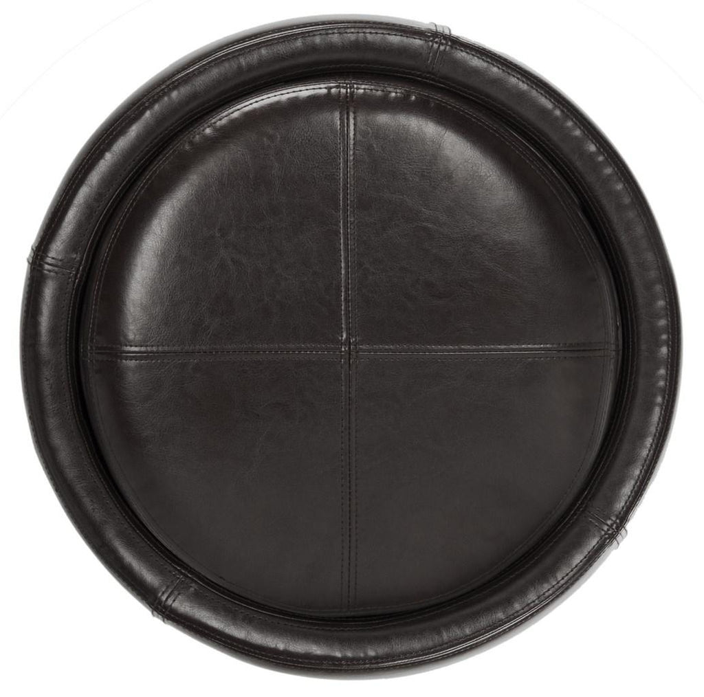 Safavieh Chelsea Ottoman Round Tray Brown Black Wood Birch Bicast Leather HUD8232A 683726635703