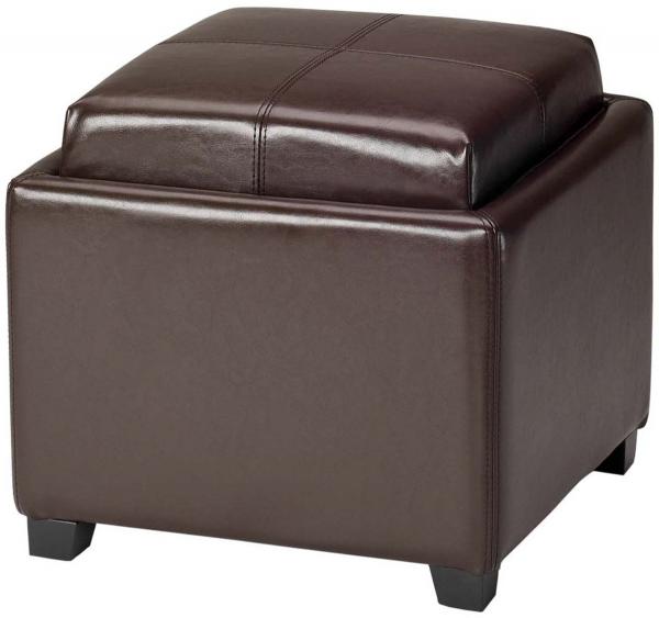 Safavieh Harrison Ottoman Single Tray Brown Black Wood Birch Bicast Leather HUD8233A 683726635741